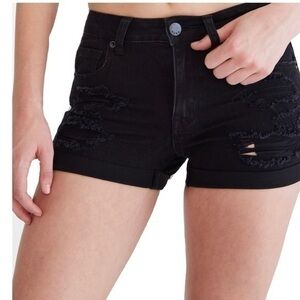 Aeropostale High Rise Jean Shorts Ripped Distressed MIDI Cuffed Sz 4 Inseam 2.5”